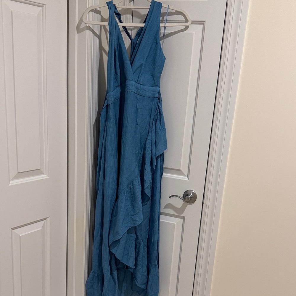 Endless Rose Teal-Blue Wrap Ruffled Maxi Dress